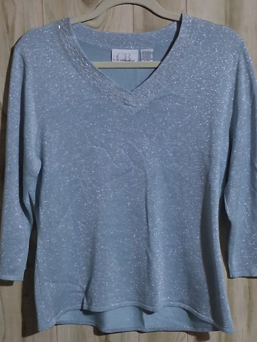 Light Blue Sparkle V-Neck Shirt Size M